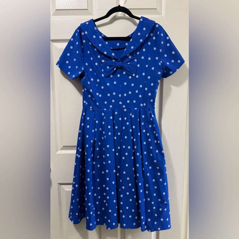 Chic Blue Polka Dot Dress with Bow